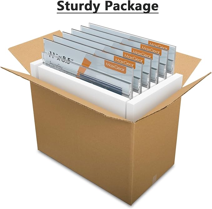 MaxGear 8.5 X 11 Acrylic Sign Holder Horizontal 6 Pack, Double Sided Display Stand, Clear Table Sign Holders Flyer Menu Holders, Plastic Paper Holder Picture Frame for Office, Store, Restaurant