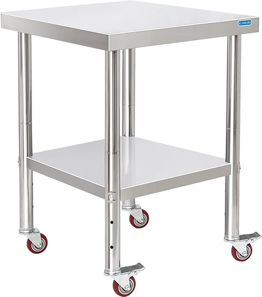 Stainless Steel Table for Prep & Work with Undershelf 24 x 24 Inches NSF Metal Commercial Kitchen Prep Table with Adjustable Under Shelf Worktable for Restaurant Home Outdoor