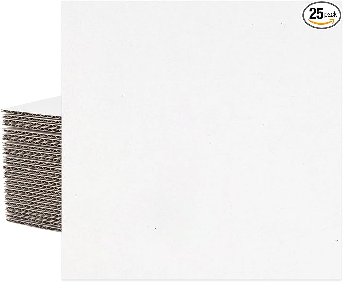 Mat Board Center, 25 pack 12x12 Corrugated Cardboard sheet, 1/8 inch thick, Flat Cardboard for Mailing, Pack Shipping, Cardboard Backing, Craft Card Board