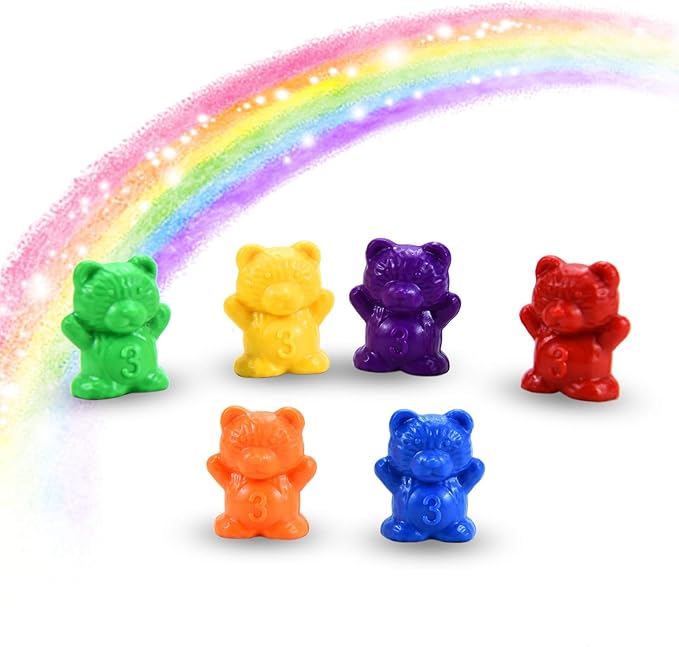 Timoo 120 Pcs Rainbow Counting Bears Math Manipulatives Color Sorting Bears Counting Bears for Toddlers (Green & Purple & Blue & Orange & Red & Yellow)