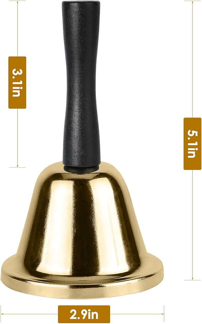 MROCO Gold Hand Bell, 2 Pack Steel Call Bell for Wedding, Adults, Dinner Bells for Food Line, Classroom Bells for Inside, Alarm, Jingles, Ringing