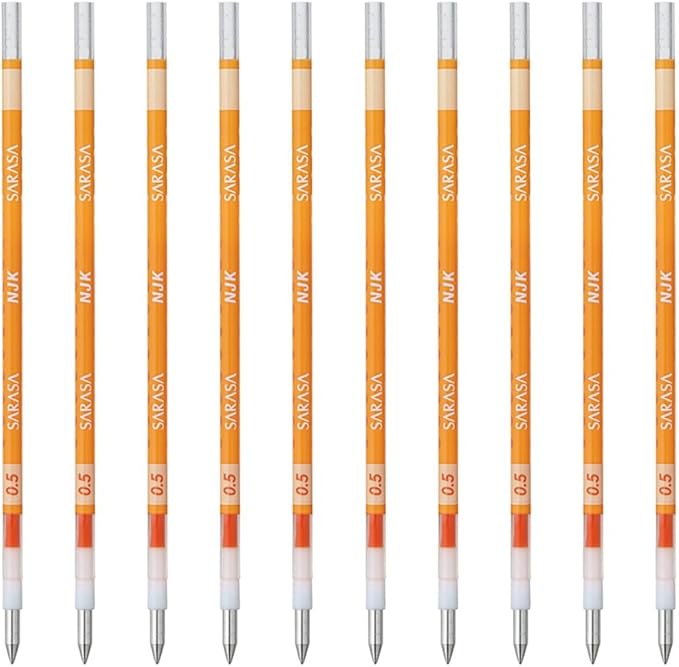 Zebra BRNJK5OR Ballpoint Pen Refill, Sarasa, NJK-0.5 Lead, Orange, 10 Pens