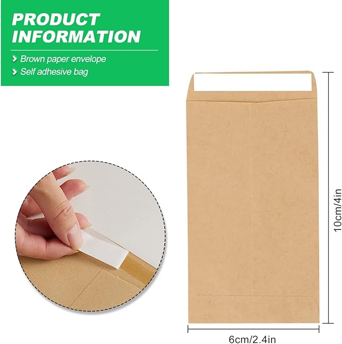 Small Money Coin Envelopes for Cash, 100pcs Self-Adhesive Cash Money Saving Envelopes Mini Kraft Seed Envelope for Packing Seeds Coins- 2.4 X 3.9 in