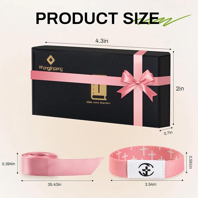 2 Pcs Bible Verse Bracelets，Daily Bible Verse Bracelet，Prayer Hope Bible Bracelets, Christian Gifts for Women , Graduation Gift，Inspirational Religious Gifts, Comes With A 35-inch Ribbon Bow