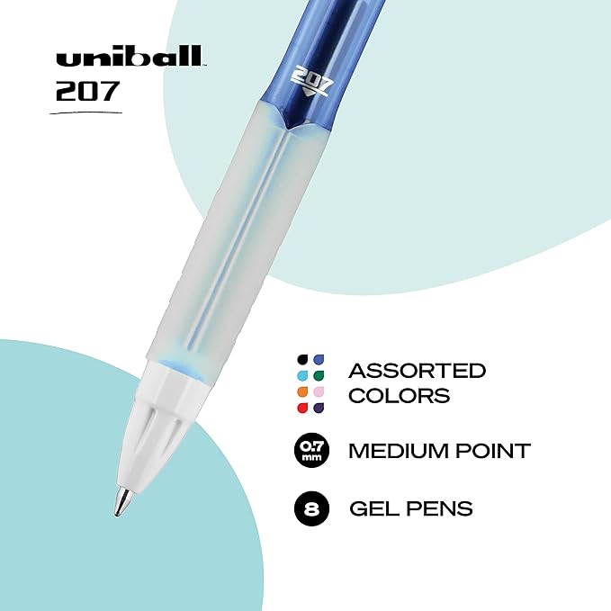 Uniball Signo 207 Gel Ink Pen 8 Pack, 0.7mm Medium Assorted, Office Supplies Sold by Uniball are Ballpoint Pen, Colored Pens, Gel Pens, Fine Point, Smooth Writing Pens