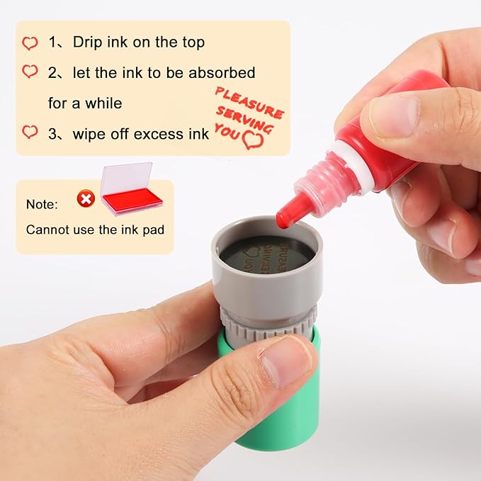 3pcs Pleasure Serving You Stamps, Server Stamps for Checks Stationery Stamp Self Ink Stamp for Service Work (Pink, Green, Yellow)