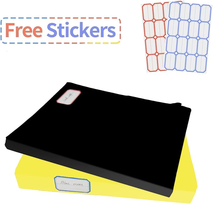 2 Pack Stretchable Book Sleeve Covers, for Paperbacks Hardcover Textbooks up to 9" x 12", Office Supplies with Free Sticker Labels (2 Pack, Black + Yellow)