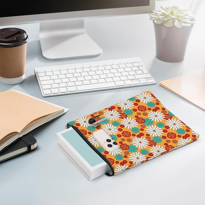 Retro Floral Daisy Pattern Book Lovers Gifts Waterproof Book Sleeve Book Pouch Book Protector with Zipper and Front Pocket BookCover Case for Women Friend Mom Grandma Book Accessories Book Club Gifts