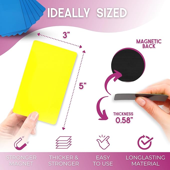 Availey 30 Pieces (3 x 5) - Full Colored Magnetic Dry Erase Labels - Reusable Strips for Classroom Home Office Garage Refrigerator Blank Writable Erasable Cards Name Tags Students Locker Shelf