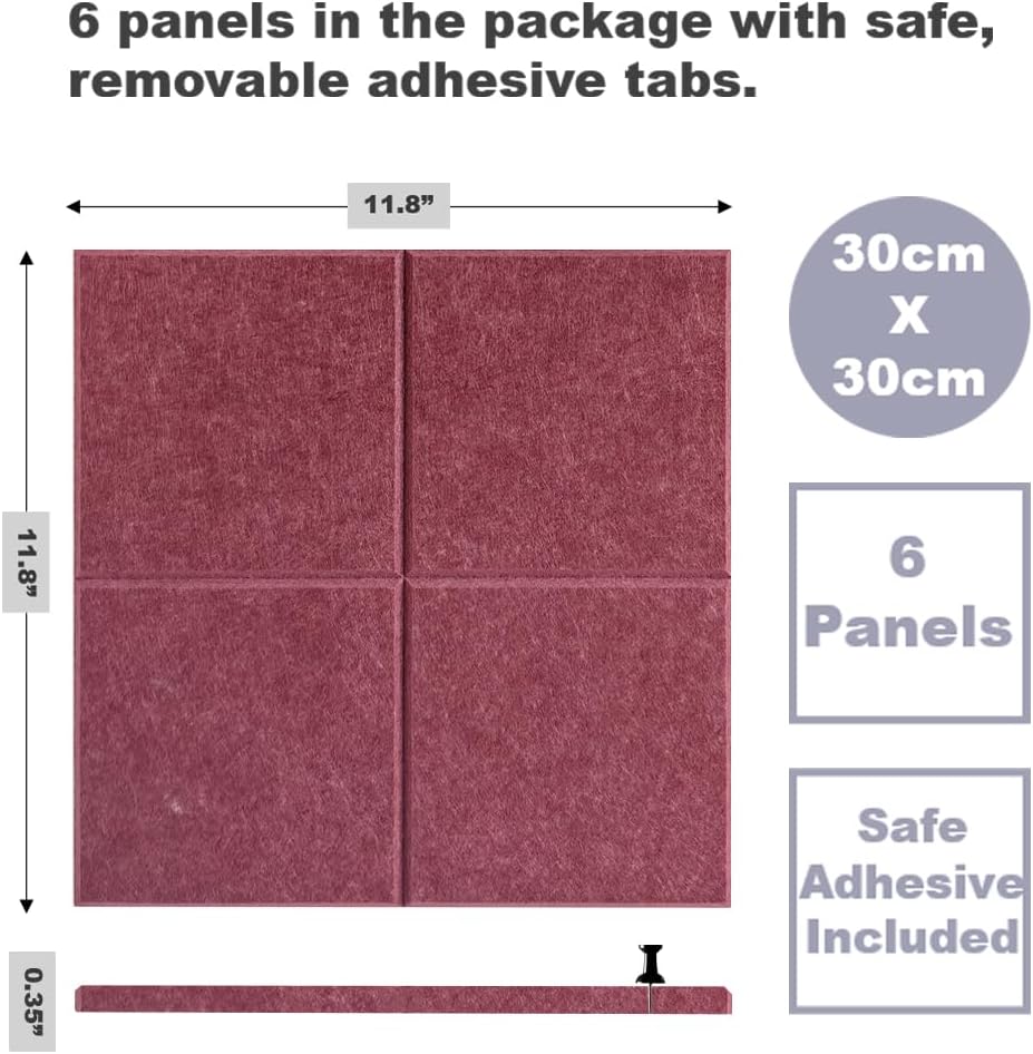 Cork Board 24 x36 Alternative - 6 Pack Felt Wall Tiles with Safe Removable Adhesive Tabs, Cork Boards for Walls Cork Board for Home Office Pin Board Tack Board - Red Wine