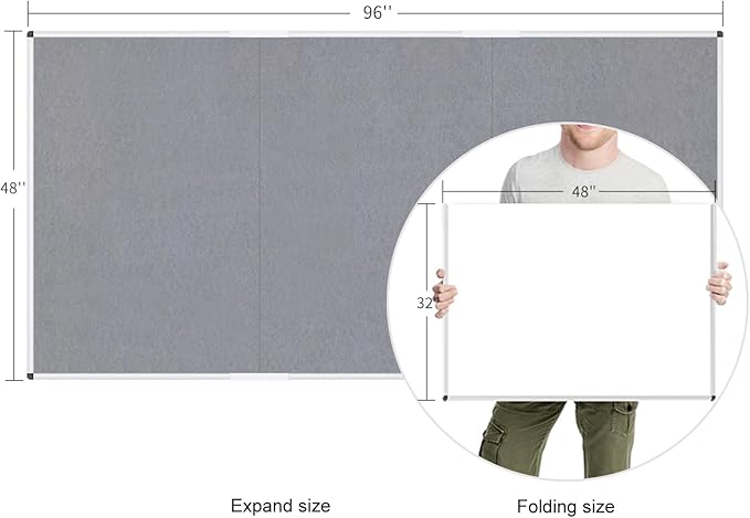 VIZ-PRO Large Fabric Bulletin Board/Foldable Notice Board Felt Gray, 96 X 48 Inches, Silver Aluminium Frame