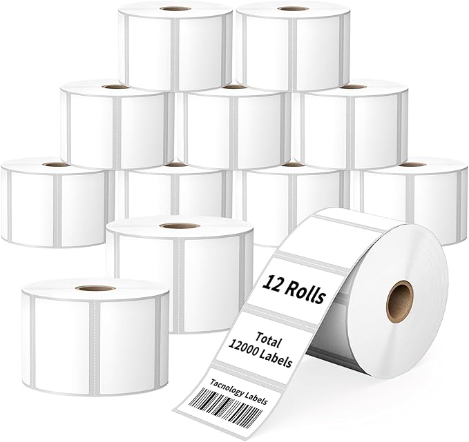 12 Rolls 2.25" x 1.25" Direct Thermal Labels, 12000 Labels 2-1/4x1-1/4 Barcode & Multipurpose Label,Self-Adhesive Address Shipping Stickers Compatible with Zebra, Rollo, Munbyn Thermal Labels Printers
