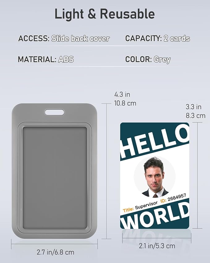 Uniclife 3 Pack Sliding ID Badge Holder Vertical Hard Plastic Case with Clear Window Grey Card Protector Pouch for Office School ID Credit Cards Proximity Key Cards Driver’s Licenses and Passes