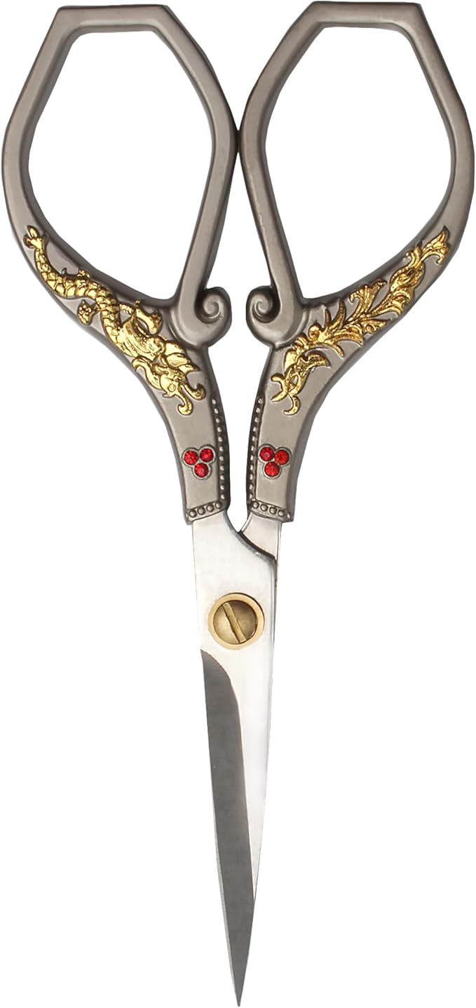 JubileeYarn Gold Dragon Relief w/Red Crystals Embroidery Craft Scissors - Silver - 1 Scissor