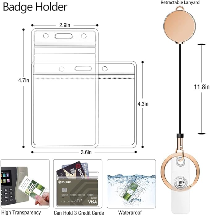 2PCS Retractable Lanyards for ID Badges and Keys, Cute Breakaway Teacher Lanyard with Badge Holders and Reels, Silicone Beaded Lanyard for Women, Nurses, Office with 4 Waterproof Card Holders