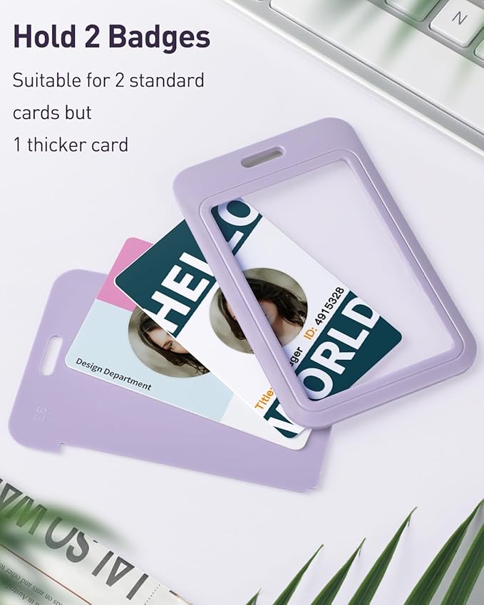 Uniclife 1 Pack Sliding ID Badge Holder Vertical Hard Plastic Case with Clear Window Light-Purple Card Protector for Office School ID Credit Cards Proximity Key Cards Driver’s Licenses and Passes