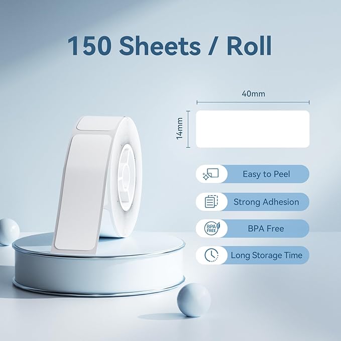 NIIMBOT Thermal Transfer Labels 0.55''x1.57'', Only for B18 Label Maker, PET Material, Waterproof and High-Temperature Resistance, Long Storage Time, White(14x40mm-150)