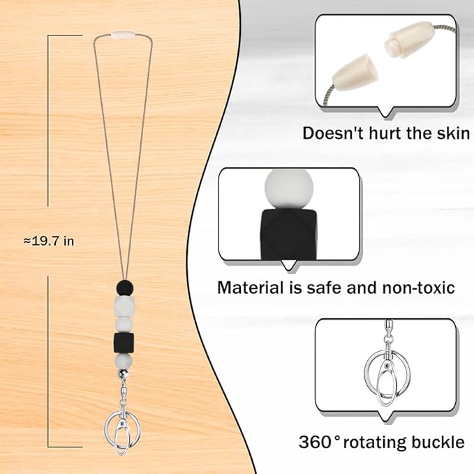 POPLOPP Teacher Lanyards for ID Badges and Keys, Cute Silicone Beaded Lanyard for Women Nurse Employees Students