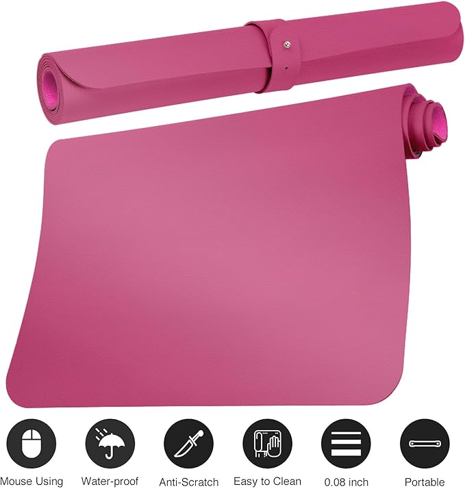 ‎Boutilon Leather Desk Pad 24"x 14" Non-Slip Mouse Pad,Office Desk Mat,Waterprooft PU Leather Desk Blotter,Desk Pad Protector,Desk Writing Pad for Home Office Decor (S-Rose Pink)