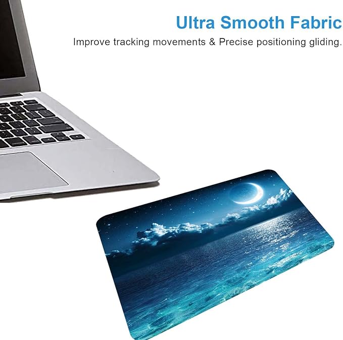 Ocean and Moon Mouse Pad Mouse Pad,Romantic Moon On Sea in Magic Night Mouse Pad,Mouse Mat Square Waterproof Mouse Pad Non-Slip Rubber Base Mousepad for Office Laptop, 9.5"x7.9"x0.12" Inch
