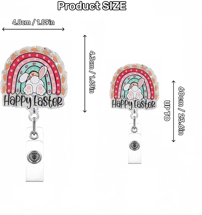 Happy Easter Badge Reel Retractable Badge Holder ID Name Badge Holder for Cute Rabbit Retractable Easter Gifts for Office Doctor Student Women Nure Work Accessories