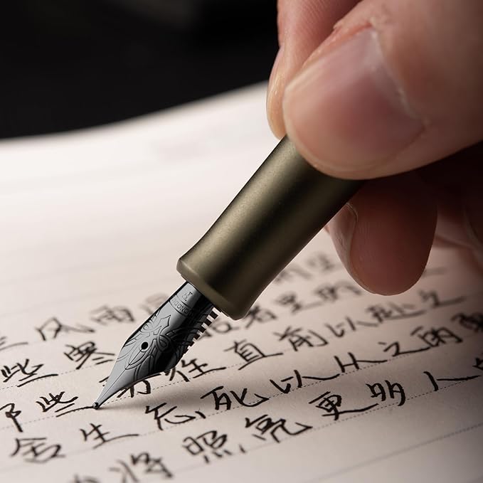 Hongdian M2 Black Forest Mini Fountain Pen, Fine Soft Nib & Sleek Shape Aluminium Short Pocket Travel Pen (Space Gray)