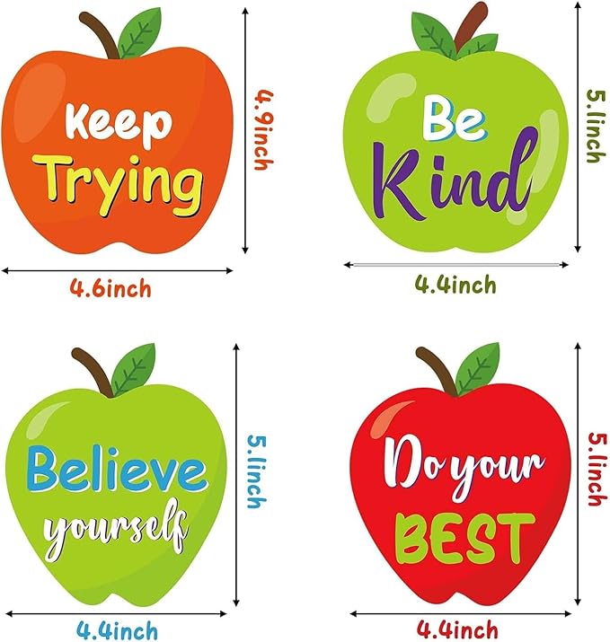 BeYumi 45 Pcs Apples Positive Sayings Accents Cutouts for Classroom Bulletin Board Decoration Inspirational Motivational Quotes Name Tags Wall Decals Creative Back to School Educational Materials