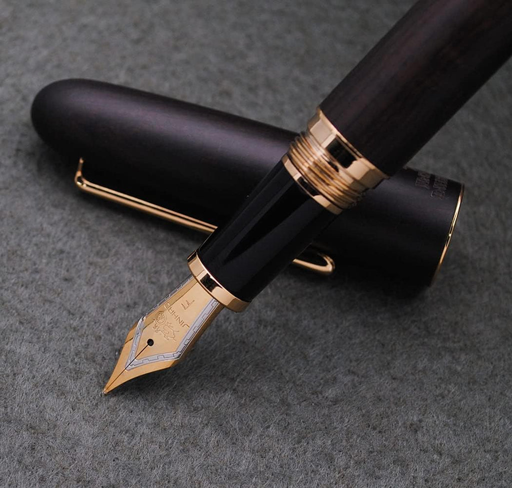 JINHAO 9036 Natural Wood Fountain Pen Handmade Ink Pen (Fine Nib 0.5mm, Ebony Wood)