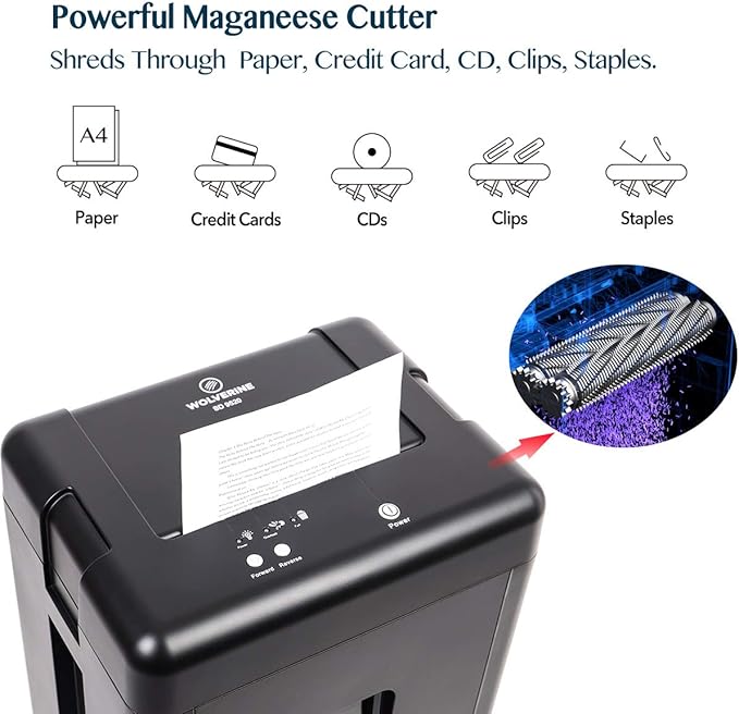 WOLVERINE 15-Sheet Super Micro Cut High Security Level P-5 Heavy Duty Paper/CD/Card Shredder for Home Office, Ultra Quiet by Manganese-Steel Cutter and 8 Gallons Pullout Waste Bin SD9520 (Black ETL)