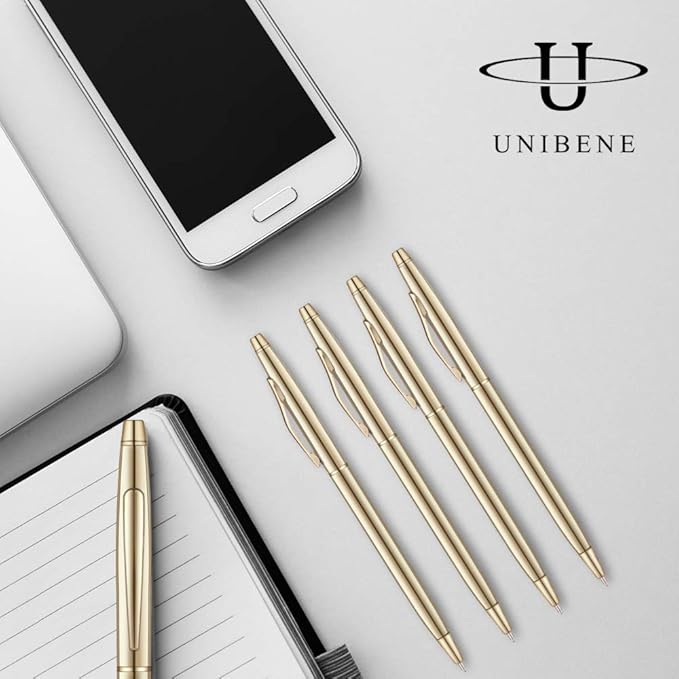 Unibene 6 Pack Slim Gold Ballpoint Pens Black Ink 1 mm - Black ink, Nice Gift for Business Office Students Teachers Wedding Christmas