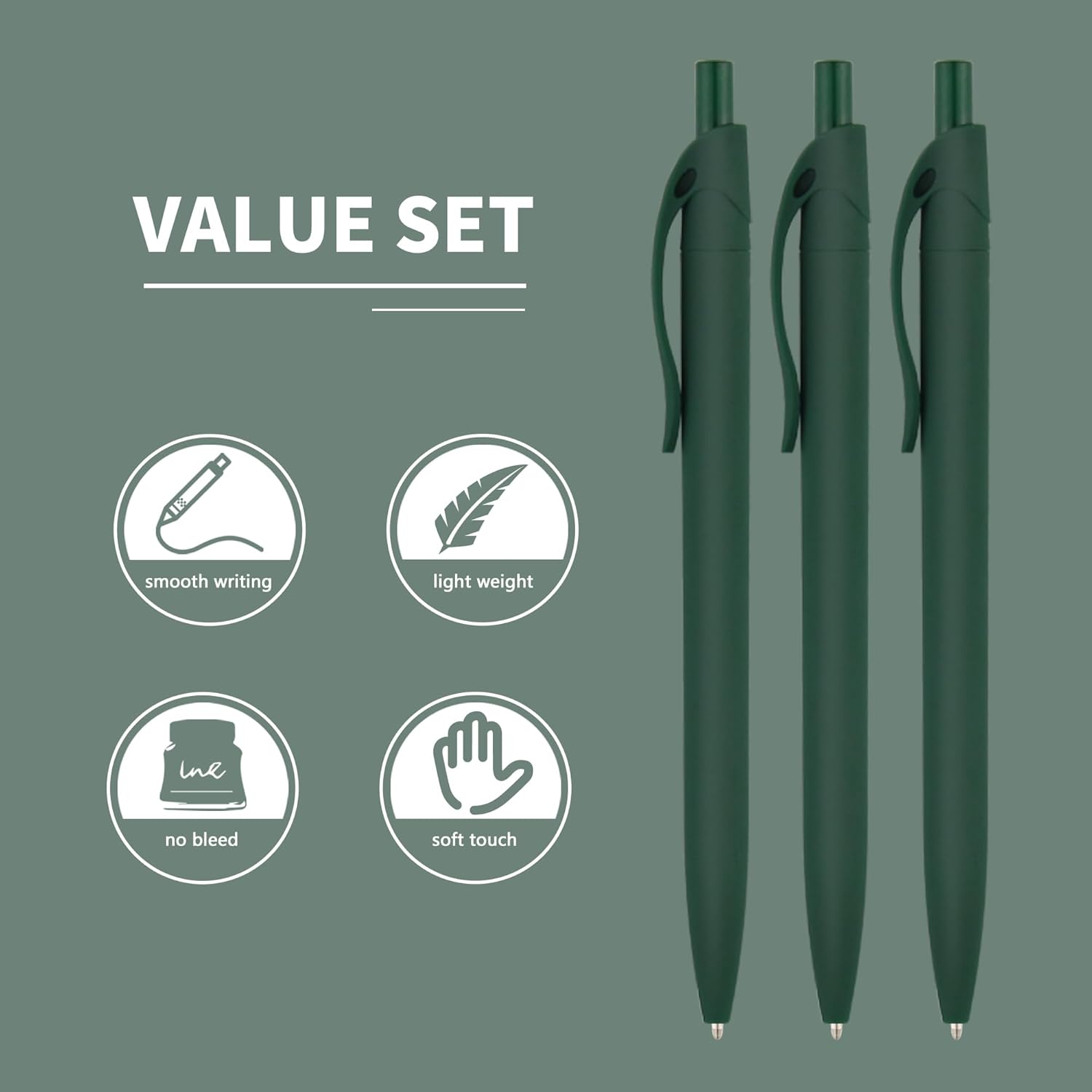 deegtran Pens Bulk, 50 Pack No Bleed Green Click Pens, Wholesale Retractable Ballpoint Pens, Pens Medium Point, Smooth Ink Pens, 1.0MM Green Ink