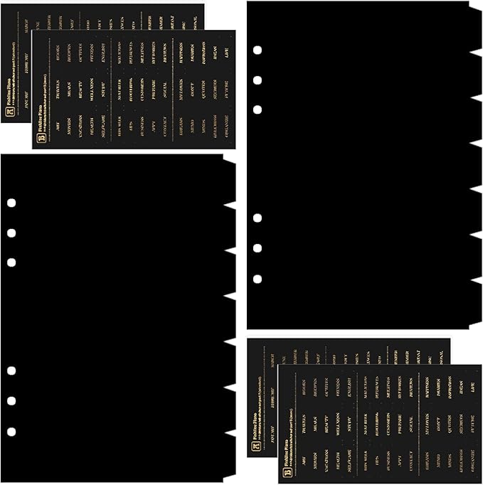 DY.2ten Black Binder Dividers for 6-Holes Ring Binder, 1/7 Cut Tabs, A5 Size, Sturdy Plastic Dividers with 7 Tabs for School Office Home, 2 Sets, 14 Dividers, 2 Tab Stickers.