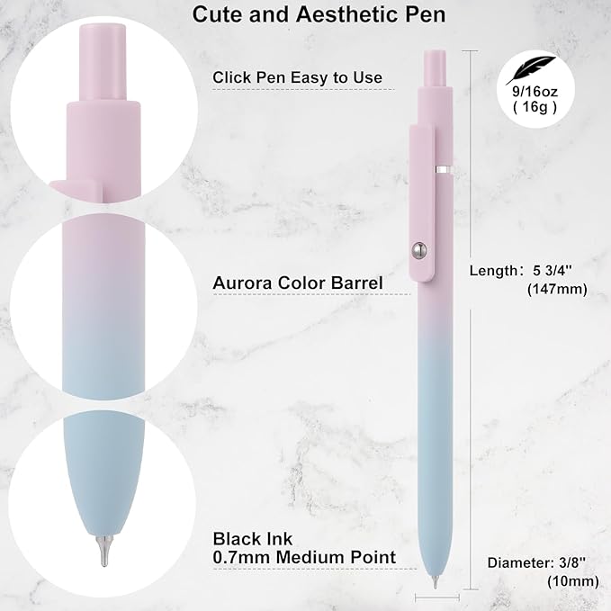 LINFANC 12 Pack Gel Pens Cute Pens Medium Point 0.7mm Pen Black Ink Pens for Journaling Aesthetic Pens Gel Pens School Supplies Black Pens Gel Ink Pen Office Supplies