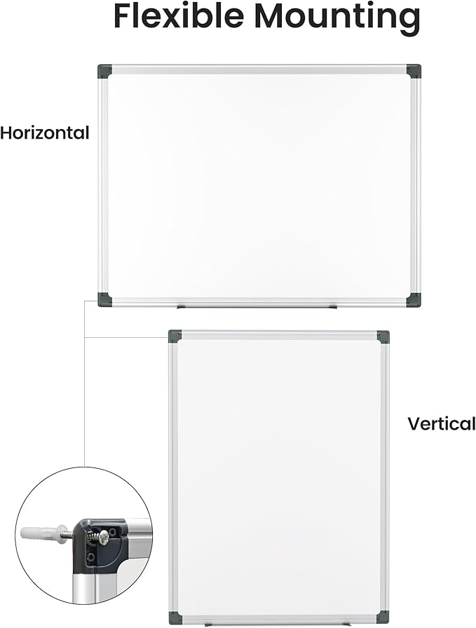 VUSIGN 2PCS Magnetic White Board Hanging 36" x 48" for Office, Class, Home, Sliver Aluminum Frame, 2 Dry-Erase Eraser, 4 Multicolor Marker, 8 Magnetic Pins