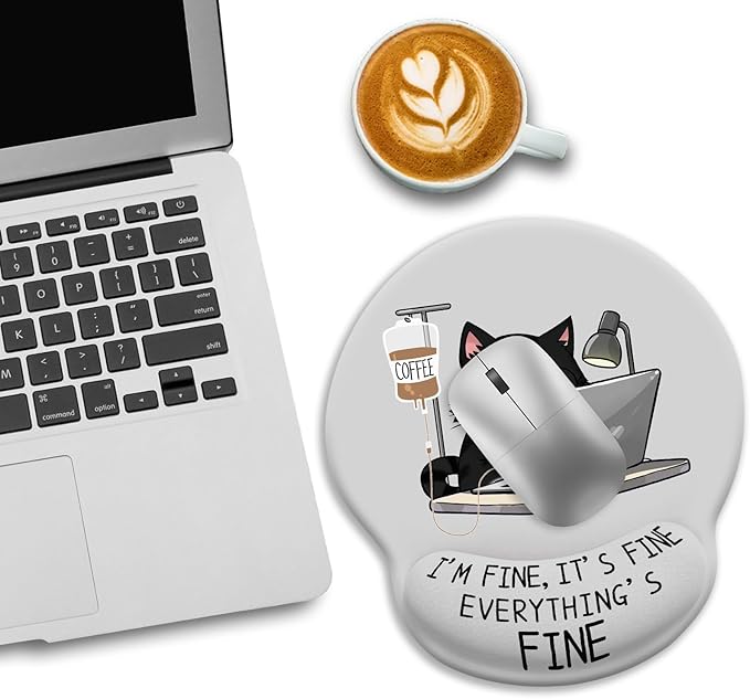 Cat Ergonomic Mouse Pad with Wrist Rest, Gaming Mouse Pad with Wrist Support, Funny Mouse Pads for Desk, Computer Mousepad with Non-Slip Pain Relief PU Base, Cute Office Desk Accessories