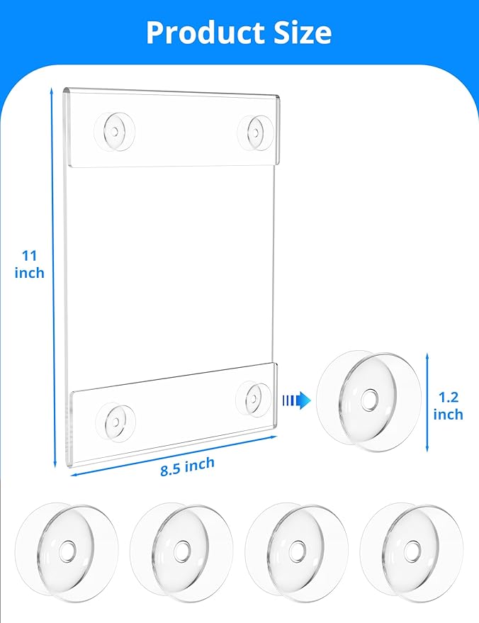 NIUBEE Acrylic Window Sign Holder with Suction Cup 8.5 X 11, Clear Acrylic Frames Glass Door Wall Mount Advertising Signage Sign Holder for Mall, Office, Home, Store, Restaurant(12 PACK)