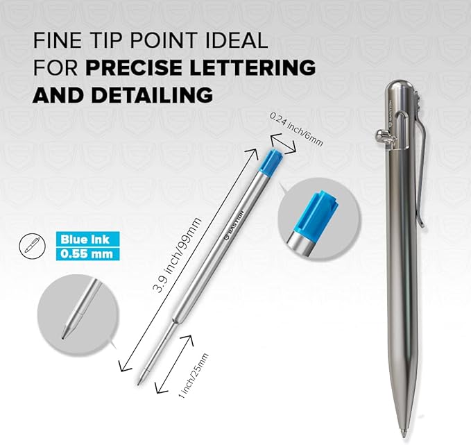 BASTION® Premium Pen Refill, Deeply Pigmented Ink for All Bastion Bolt Action Luxury Pens, Standard Ink Refill with 0.55mm Fine Tip - Blue, 2 Pieces