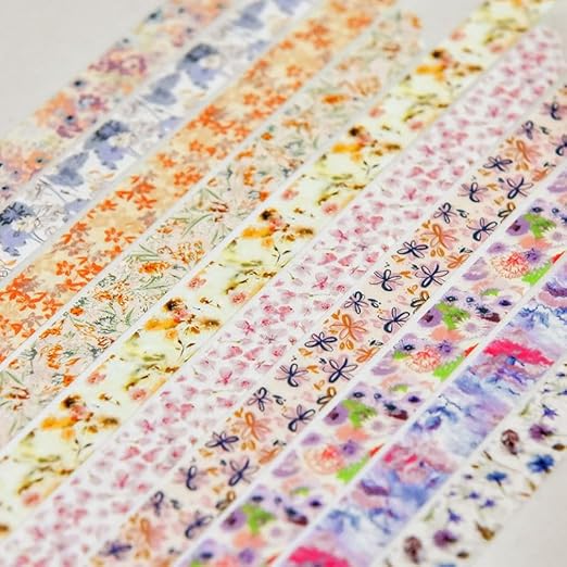 YUBX Flowers Washi Tape Set 30 Rolls Floral Patterns Decorative Skinny Slim Masking Tapes for Arts, DIY Crafts, Journals, Planners, Scrapbook, Wrapping (Blossoms Flourish)