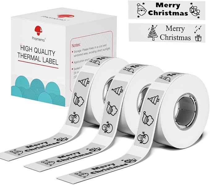 Phomemo D30 Label Tape, for D30 D35 Q30 Q30S Q31 Label Maker, Black on Transparent Clear Sticker Thermal Paper Self-Adhesive Label Maker Tape, 14mm x 30mm (0.55 x 1.18 Inch) 210 Labels/Roll, 3-Roll