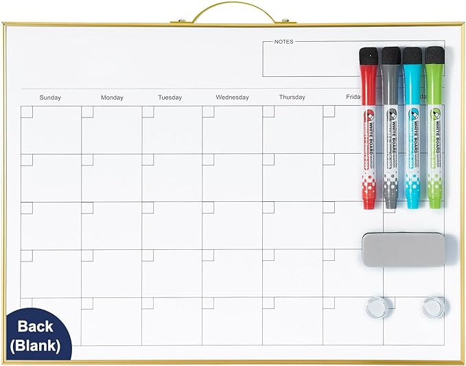 TSJ OFFICE White Board Calendar - 12 X 16 Inches Magnetic Dry Erase Board Monthly Calendar, Double Sided Writing Tablets with a Handle, to Do List Notepad for Office, Home, School, Gold Aluminum Frame