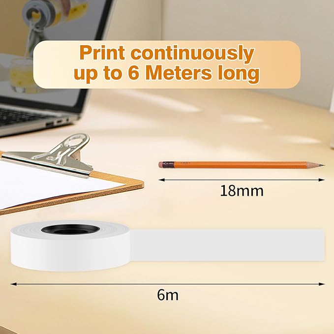 Phomemo D30 Continuous White Label Paper • 0.59"x23.62" • (15mm X 6m) • Black on White • Compatible for D30 Label Maker • Thermal Printing Inkless & Clean • Labeling for Home Organization & Office