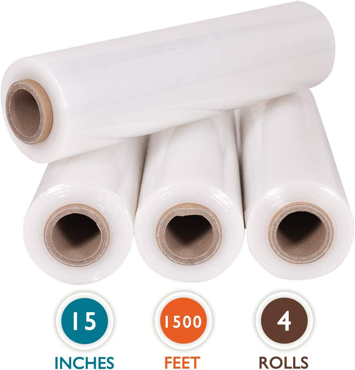 PackageZoom 4 Rolls 18" x 1500 Ft Stretch Wrap Heavy Duty, Industrial Strength Shrink Wrap, 55 Gauge High Performance Stretch Film Replaces 80 Gauge Low Films, Clear Hand Stretch Wrap