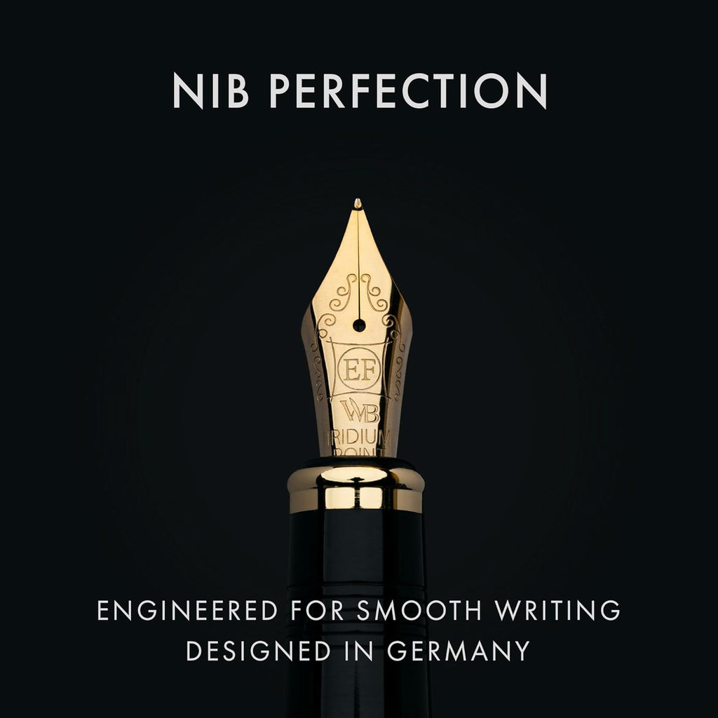 Wordsworth & Black Primori Fountain Pen Set [Black Gold]; Extra Fine Nib, Gift Case, 24 Ink Cartridges, Refill Converter, Manual; Journaling, Calligraphy, Smooth Writing Pens; Left and Right Handed