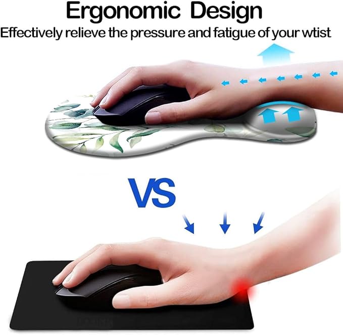 DOOKE Ergonomic Mouse Pad with Wrist Support and Coaster,Mouse Pads with Non-Slip PU Base for Home Office Working Studying Easy Typing & Pain Relief Eucalyptus Leaves