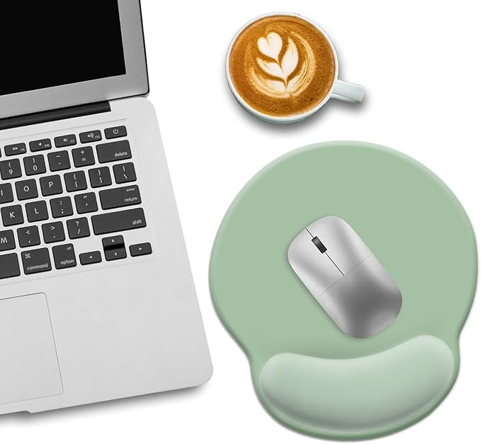 Ergonomic Mouse Pad with Wrist Rest, Gaming Mousepad Wrist Support with Non-Slip Pain Relief PU Base, Comfortable Computer Mouse Pads for Desk, Cute Office Desk Accessories Decor Matcha