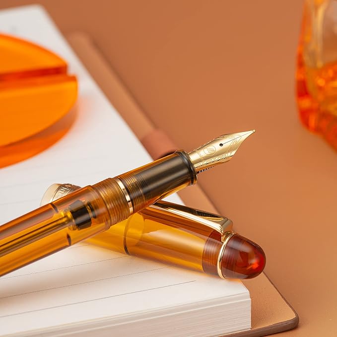 Asvine V126 Vacuum Filling System Fountain Pen Gold Plated Fine Point, Brown Pen Gift Case