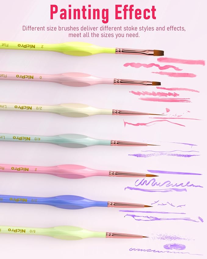 Nicpro 15PCS Micro Fine Detail Paint Brush Set, Aesthetic Pastel Small Miniature Fine Tip Detail Brushes Kit for Acrylic Oil Watercolor, Craft, Models, Miniatures, Rock Painting, Paint by Numbers