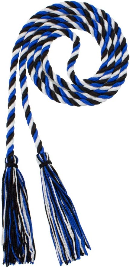 Tassel Depot Graduation Honor Cord - Black/Royal/White - Every School Color Available - Made in USA