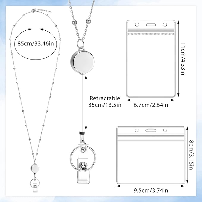 Lanyards for Id Badges 3 Pack Badge Lanyard with 6 Pcs Id Badge Holder Retractable Stainless Steel Teacher Lanyards Cruise Ship Lanyards for Girl Women (Gold, Silver, Bright Blue)