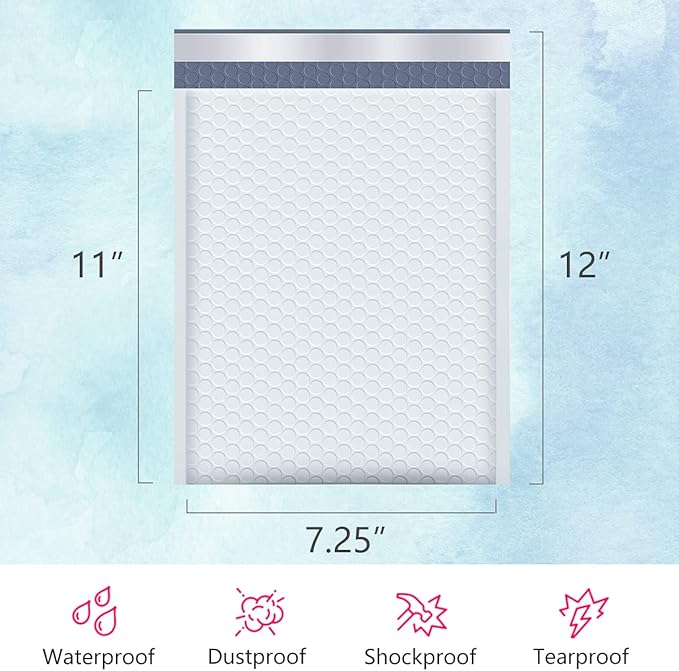 UCGOU Bubble Mailers 7.25x12 Inch White 25 Pack Usable Size 7.25x11 Padded Envelopes Small Business Opaque Packaging Self Seal Waterproof Boutique Bulk Shipping Bags for Jewelry Makeup Supplies #1